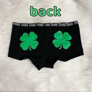 NWT S PINK Low Rise Boyshort Lucky Four Leaf Clover Panties Victoria's Secret